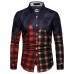 Men Plaid Patchwork Turn-down Collor Long Sleeve Shirts