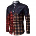 Men Plaid Patchwork Turn-down Collor Long Sleeve Shirts