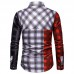 Mens Fashion Color Block Long Sleeve Turn Down Collar Caaual Shirts