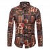Men Ethnic Style National Printed Color Long Sleeve Casual Shirts
