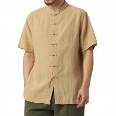 TWO-SIDED Mens Plus Size Casual Pure Color Chinese Style Frog Buttons Cotton Shirts