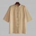 TWO-SIDED Mens Plus Size Casual Pure Color Chinese Style Frog Buttons Cotton Shirts