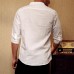 TWO-SIDED Mens Big Size Solid Color Three Quarter Sleeve Turn Down Collar Cotton Shirts