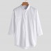 TWO-SIDED Mens Big Size Solid Color Three Quarter Sleeve Turn Down Collar Cotton Shirts