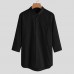 TWO-SIDED Mens Big Size Solid Color Three Quarter Sleeve Turn Down Collar Cotton Shirts