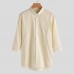 TWO-SIDED Mens Big Size Solid Color Three Quarter Sleeve Turn Down Collar Cotton Shirts
