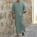 TWO-SIDED Mens Kaftan Vintage Loose V Neck Splits Long Dress Long Sleeve Tops Shirts