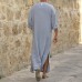 TWO-SIDED Mens Kaftan Vintage Loose V Neck Splits Long Dress Long Sleeve Tops Shirts