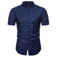 Summer Fashion Camo Printing Short Sleeve Band Collar Shirts for Men