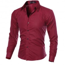 Mens Slim fit Pure Color S-3XL Long-sleeved Gingham Shirts