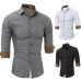 Mens Personality Contrast Color Casual Solid Color Slim Designer Shirt