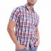 Mens Fashion Plaid Printing Short Sleeve Summer Casual Shirts
