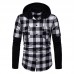 Men Plaid Hooded Patchwork Dual Pockets Shirts