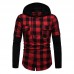 Men Plaid Hooded Patchwork Dual Pockets Shirts