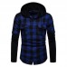 Men Plaid Hooded Patchwork Dual Pockets Shirts
