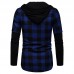 Men Plaid Hooded Patchwork Dual Pockets Shirts