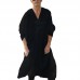 INCERUN Mens Vintage V Neck Splits Tunic Style Shirts Cotton Loose Draped Mid Long Tops