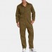 ChArmkpR Mens Turn Down Collar Rompers One Piece Jumpsuit Pockets Long Sleeve Coverall
