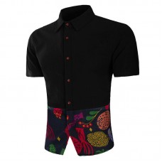 Mens Printing Splice Fashion Casual Summer Fit Shirts