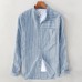 Mens Vintage Cotton Breathable Striped Loose Comfy Long Sleeve Casual Shirts