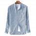 Mens Vintage Cotton Breathable Striped Loose Comfy Long Sleeve Casual Shirts