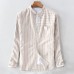Mens Vintage Cotton Breathable Striped Loose Comfy Long Sleeve Casual Shirts