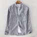 Mens Vintage Cotton Breathable Striped Loose Comfy Long Sleeve Casual Shirts