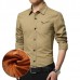 Mens Winter Thick Military Slim Cotton Button Decoration Velvet Warm Casual Shirt