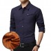 Mens Winter Thick Military Slim Cotton Button Decoration Velvet Warm Casual Shirt