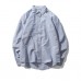 Mens Square Collar 100% Cotton Solid Color Long Sleeve Casual Shirts