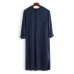 Mens Vintage Hooded Tunic Style Shirts Long Robe Tops