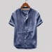 Mens Vintage Solid Color Single-breasted Stand Collar Short Sleeve Loose Casual Shirts