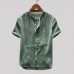 Mens Vintage Solid Color Single-breasted Stand Collar Short Sleeve Loose Casual Shirts