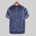 Mens Vintage Solid Color Single-breasted Stand Collar Short Sleeve Loose Casual Shirts