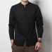 Vintage Chinese Style Linen Knot Buckle Stand Collar Fashion Men Long Sleeve Shirts