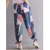 Women Floral Print Elastic Waist Casual Pockets Pants