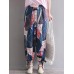 Women Floral Print Elastic Waist Casual Pockets Pants