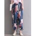 Women Floral Print Elastic Waist Casual Pockets Pants