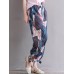 Women Floral Print Elastic Waist Casual Pockets Pants