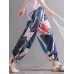 Women Floral Print Elastic Waist Casual Pockets Pants