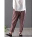 Women Casual Checke Plaid Cotton Loose Waist Pants with Pocket