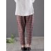 Women Casual Checke Plaid Cotton Loose Waist Pants with Pocket