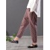 Women Casual Checke Plaid Cotton Loose Waist Pants with Pocket