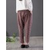 Women Casual Checke Plaid Cotton Loose Waist Pants with Pocket