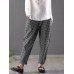 Women Casual Checke Plaid Cotton Loose Waist Pants with Pocket
