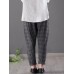 Women Casual Checke Plaid Cotton Loose Waist Pants with Pocket