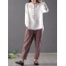 Women Casual Checke Plaid Cotton Loose Waist Pants with Pocket