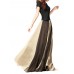 Bohemian Chiffon Contrast Color Patchwork Elastic Waist Pleated Maxi Skirts For Women