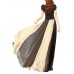 Bohemian Chiffon Contrast Color Patchwork Elastic Waist Pleated Maxi Skirts For Women