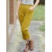 Women Solid Color Big Pocket Elastic Waist Corduroy Pants